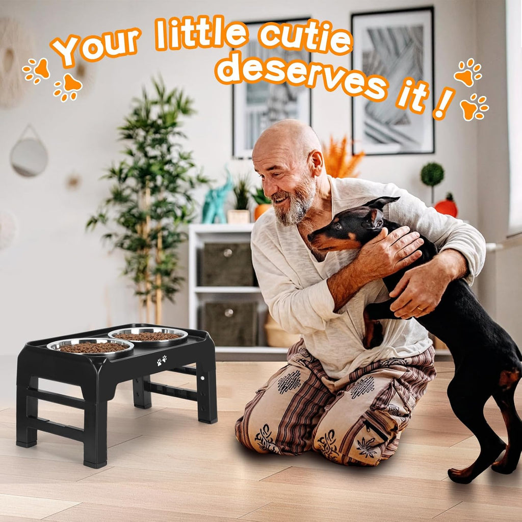 Elevated Dog Bowls, 4 Height Adjustable Raised Bowl Stand with 2 Thick 50oz Stainless Steel Food Bowls Non-Slip