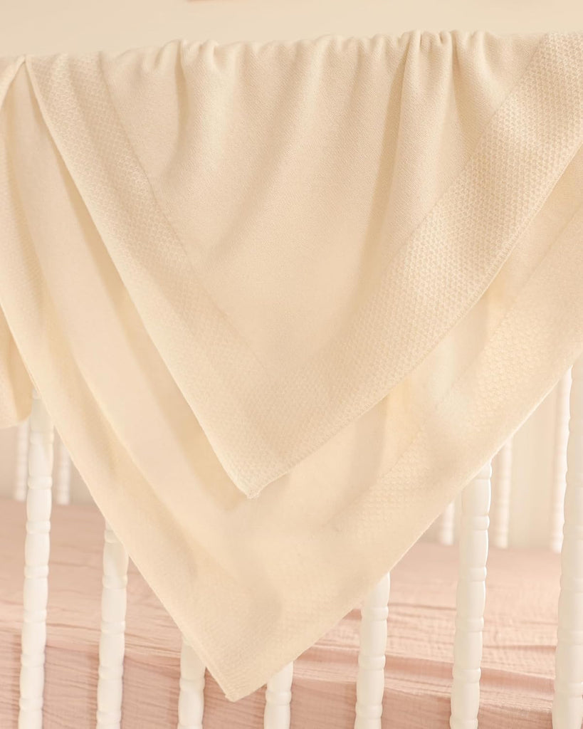 Baby 100% Cashmere Hayden Honeycomb Edge Knit Baby Blanket (Snow) - Fluffy