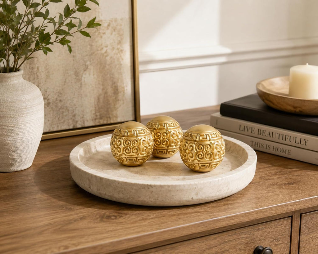 3 inch Matte Golden Decorative Balls for Bowl Filler - Set of 3