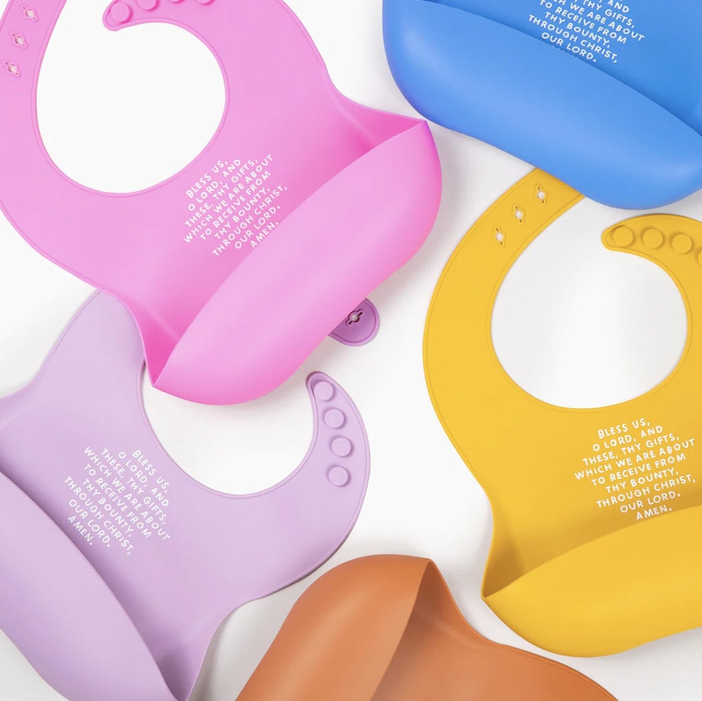 Silicone Waterproof Bibs for Babies & Toddlers, Meal Blessing Prayer Bib (Sage)