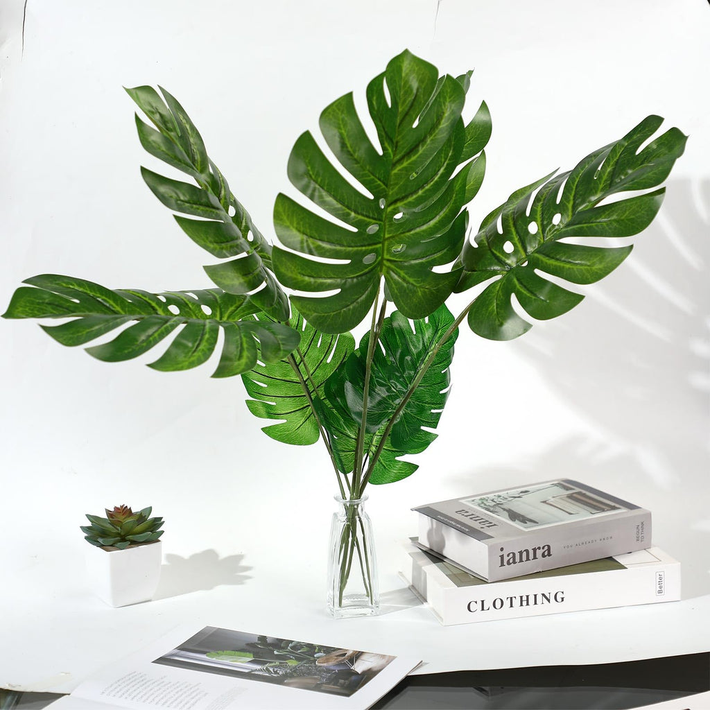 48 Pcs Artificial Palm Leaves Large Fake Monstera Leaf with Stems