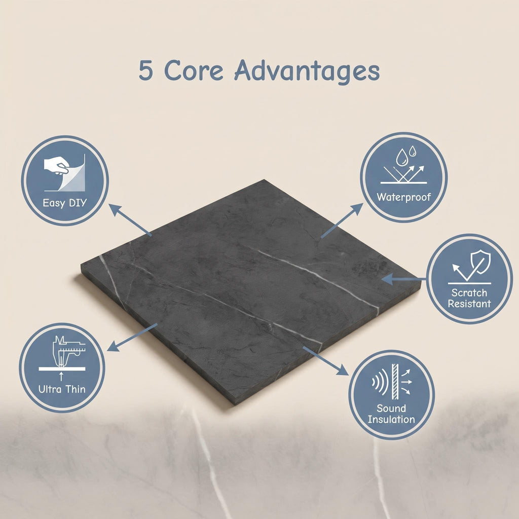 Peel and Stick Vinyl Floor Tiles 12"x12" x1.2mm - 30 Pcs Covers 30 Sqft Self-Adhesive Marble Look Flooring
