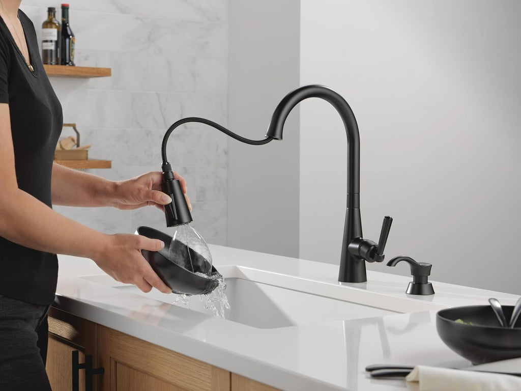 Boyd Matte Black Kitchen Faucet with Pull Down Sprayer and Soap Dispenser, Modern Single Hole Kitchen Sink Faucet