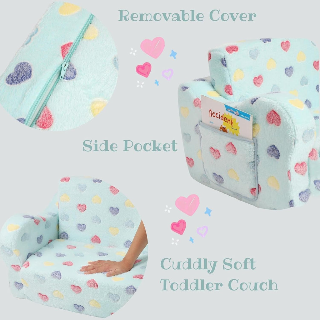 Kids Sofa Chair, Extra Wide in-1 Foldable Couch,Plush,Lake Blue