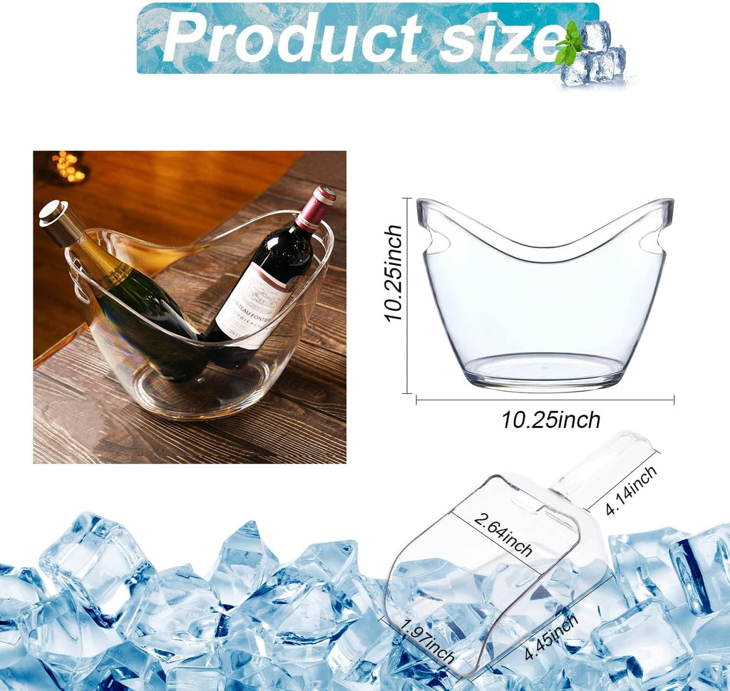 Beverage Tubs for Parties Plastic Ice Bucket for Cocktail Bar Clear Acrylic Wine Bucket with Scoops Drink Bucket - Set of 6