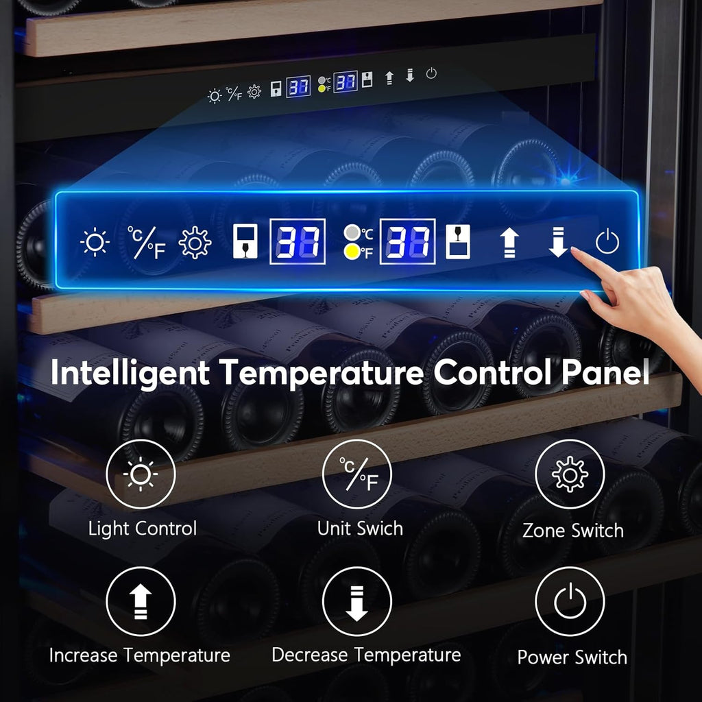 Wine Fridge Freestanding Dual Temperature Zone, Wine Cooler Refrigerator for 154