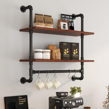 Industrial Pipe Shelving Wall Mounted, Pipe Shelves with Planks(2 Tier 24In)