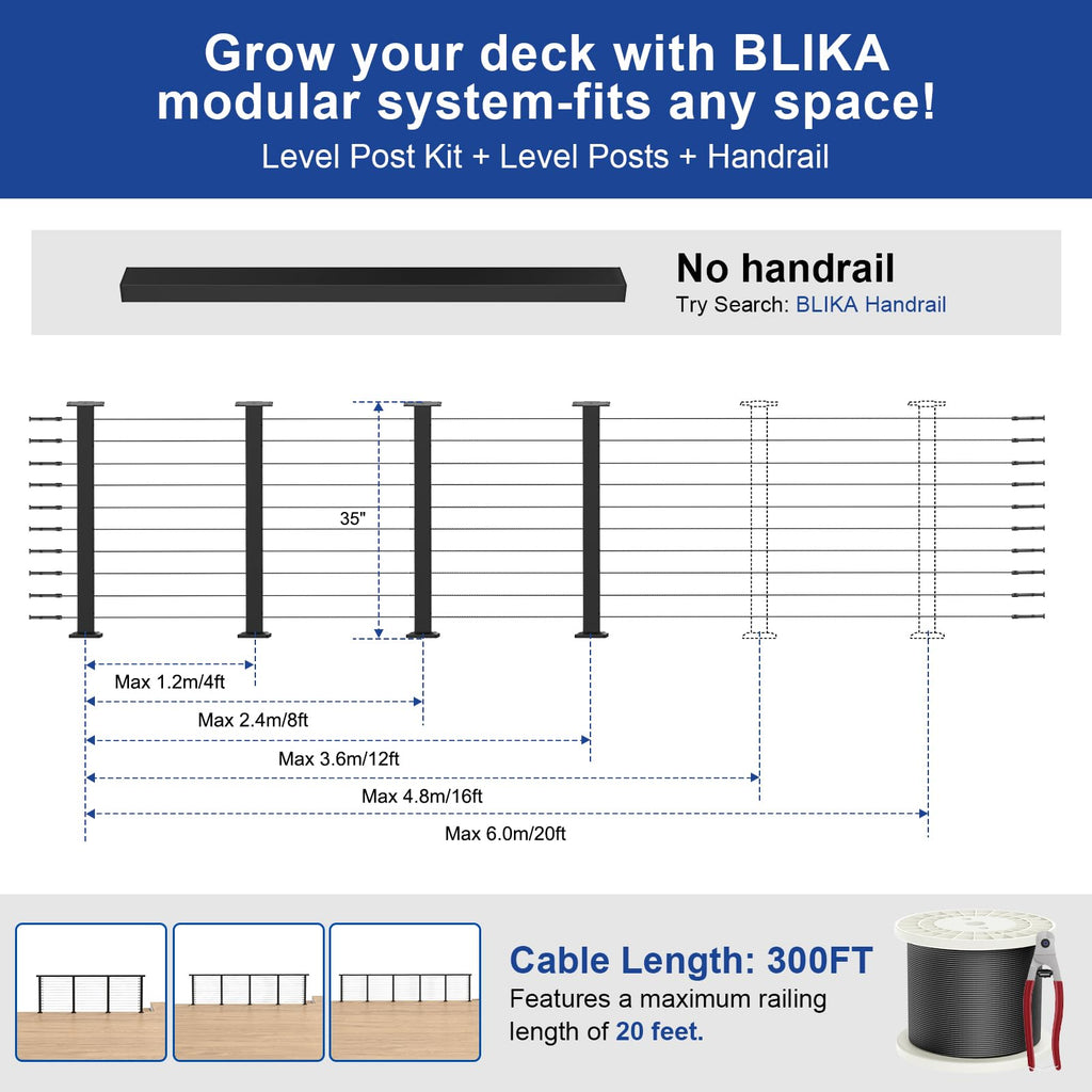 12FT-20FT Complete Set 36" Cable Railing Post Kit