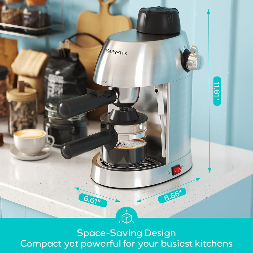 3.5 Bar 4 Cup Espresso Cappuccino Machine with Milk Frother | Stainless Steel, Milk Frother, Dual Safety Switches