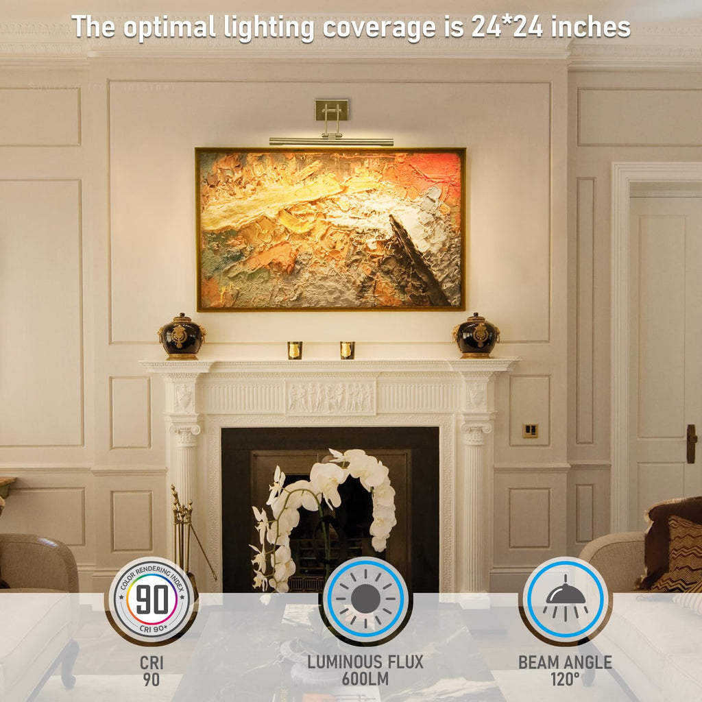 3CCT Dimmable LED Picture Light, CRI90, Adjustable, Antique Brass