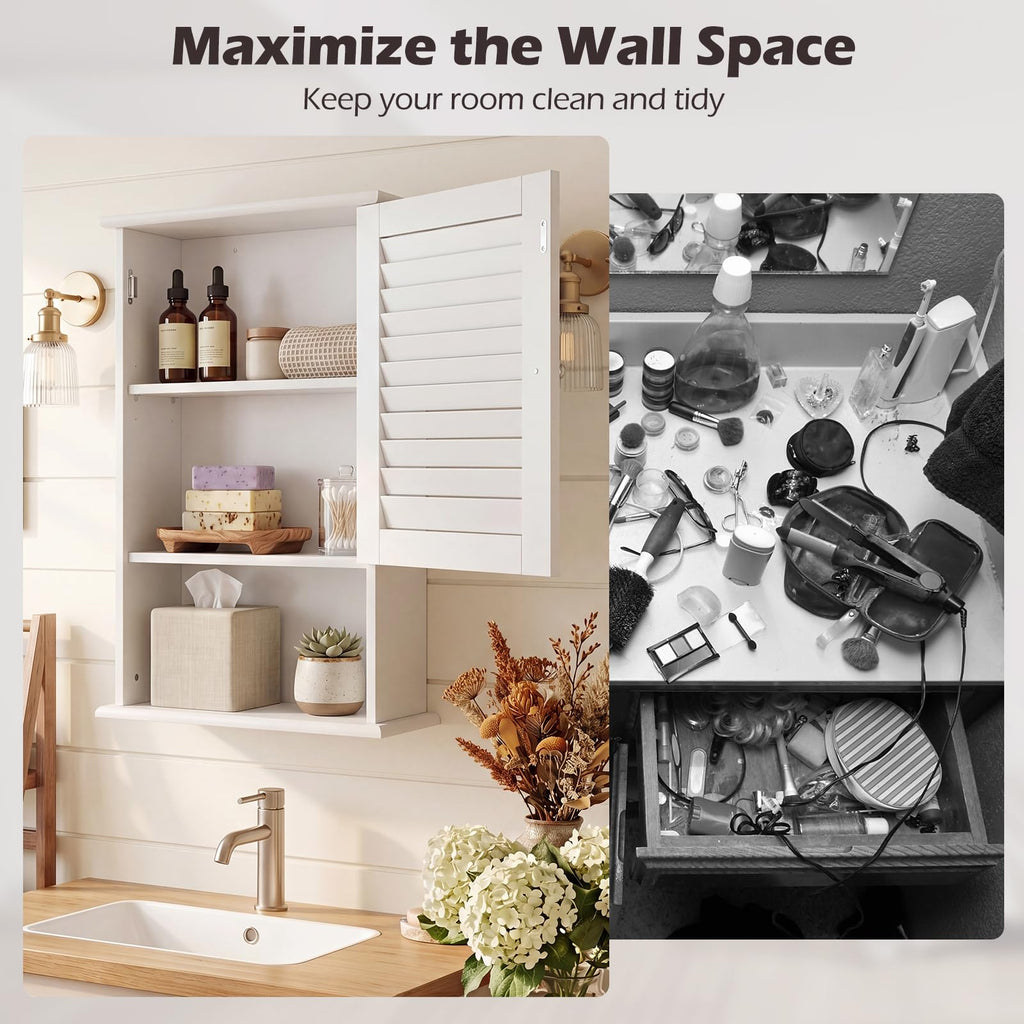 Medicine Cabinet, Wall Mounted Bathroom Cabinet Single Door Wooden Bathroom Wall Cabinet with Adjustable Shelf