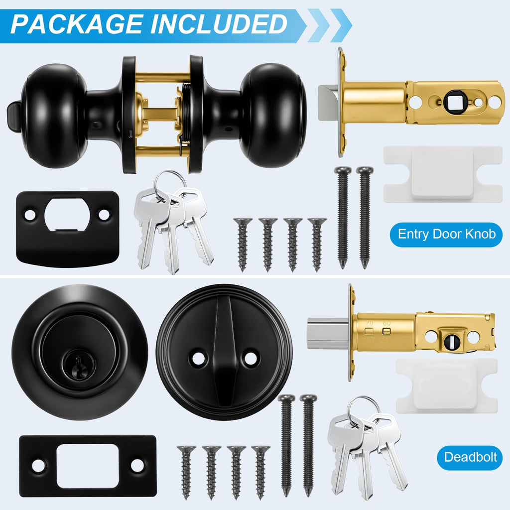 4 Pack Front Door Lock Set,Matte Black Exterior Door Lock Set with Deadbolt,Single Cylinder Deadbolt Lock and Door