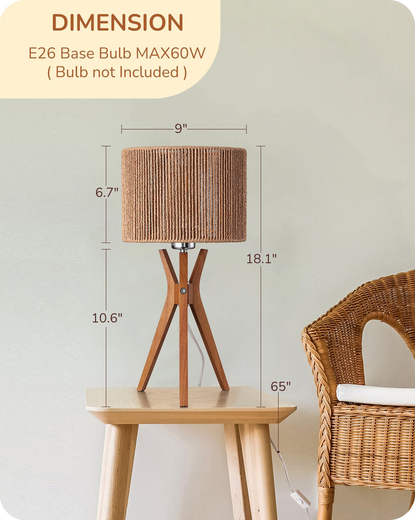 17.5" Rattan Table Lamp, Handmade Paper Rope Woven Lampshade, E26