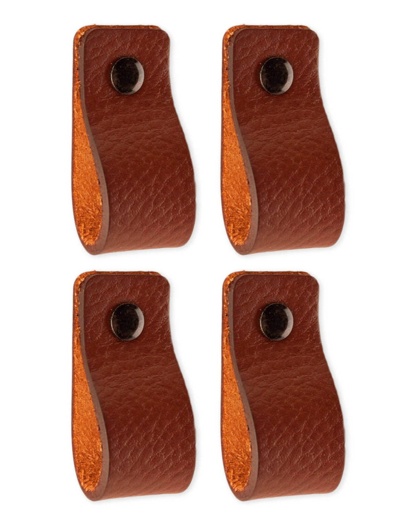 Leather Drawer Pulls - Cognac - 2 pcs - 4-15/16 x 1 '' - Leather Handle - Leather Dresser Pulls - Cabinet knobs