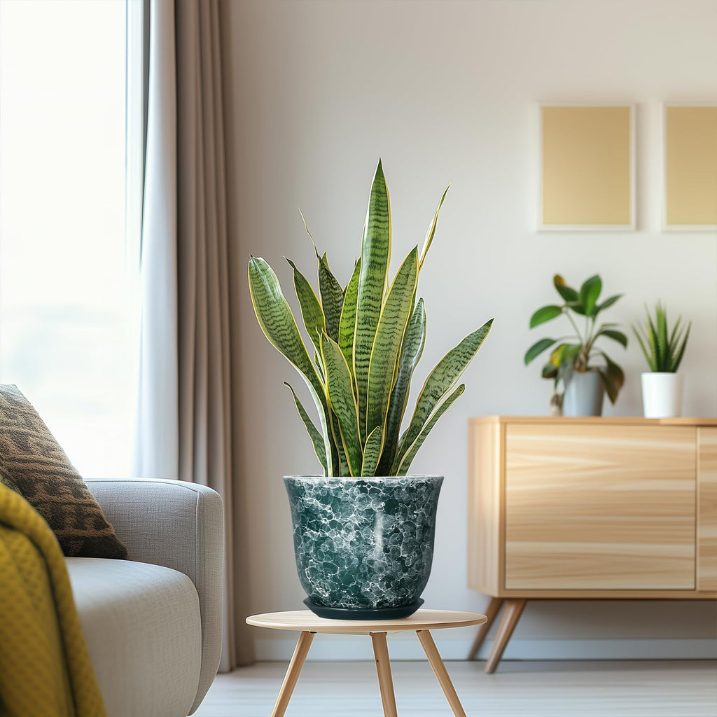 8 Inch Plant Pot - Ceramic Planter with Drainage Hole and Saucer, Round Planter for Indoor Outdoor, Modern Planters