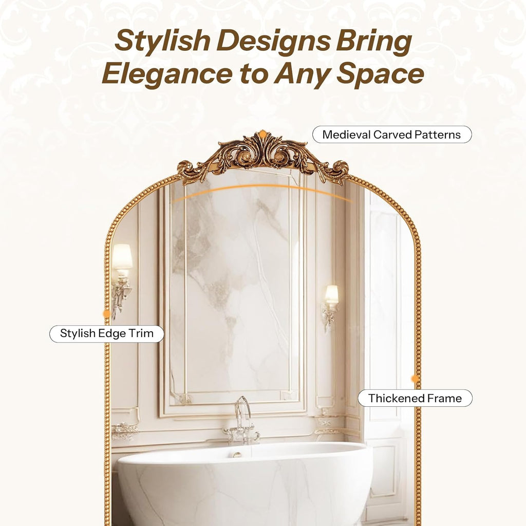 24x35 Vintage Bathroom Medicine Cabinet Mirror with Storage Gold | Easy Install Tempered Glass Mirror, Durable