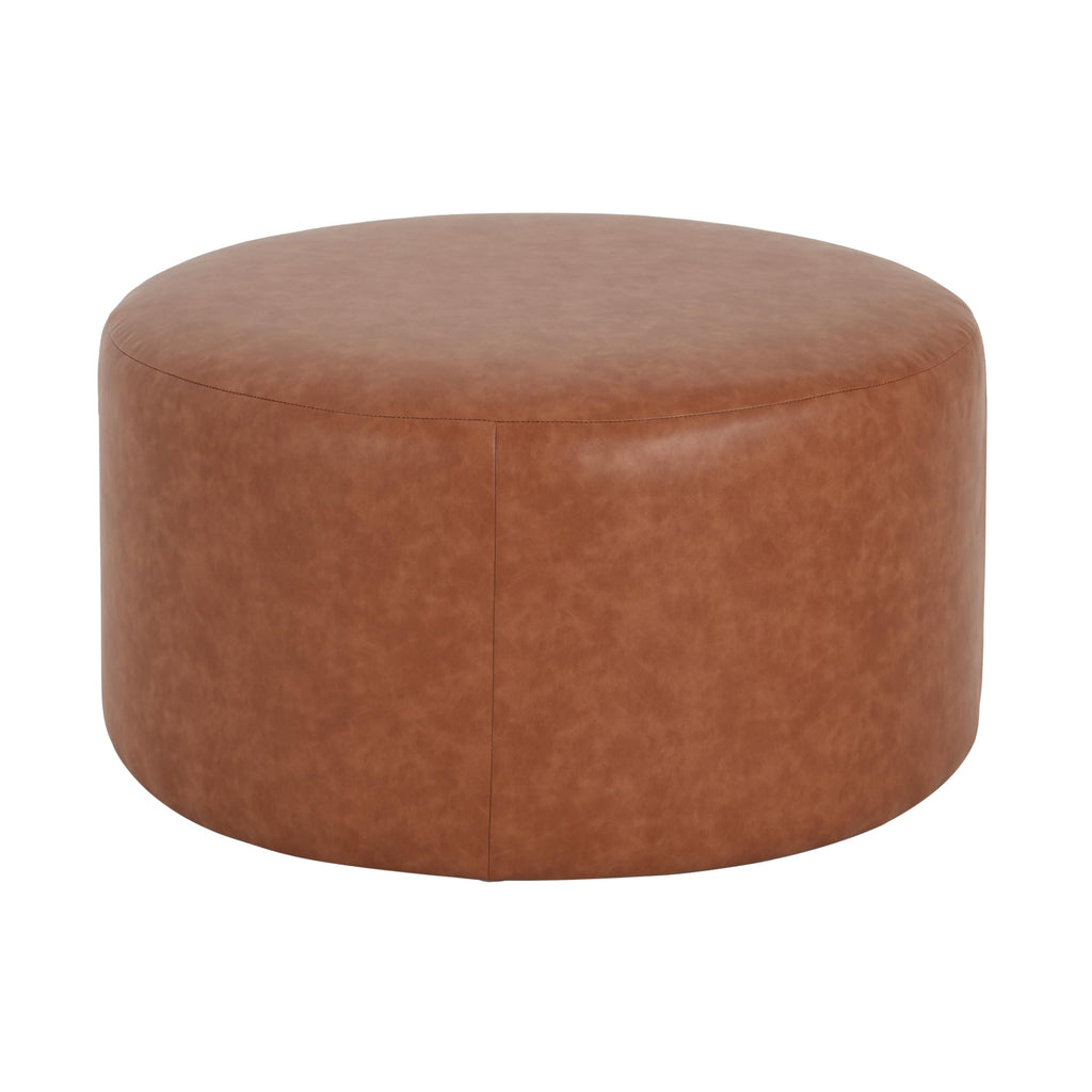 30.25" Modern Upholstered Round PU Leather Ottoman, Multifunctional Extra Seat, Side Table, Foot Rest, Stuffed Pouf