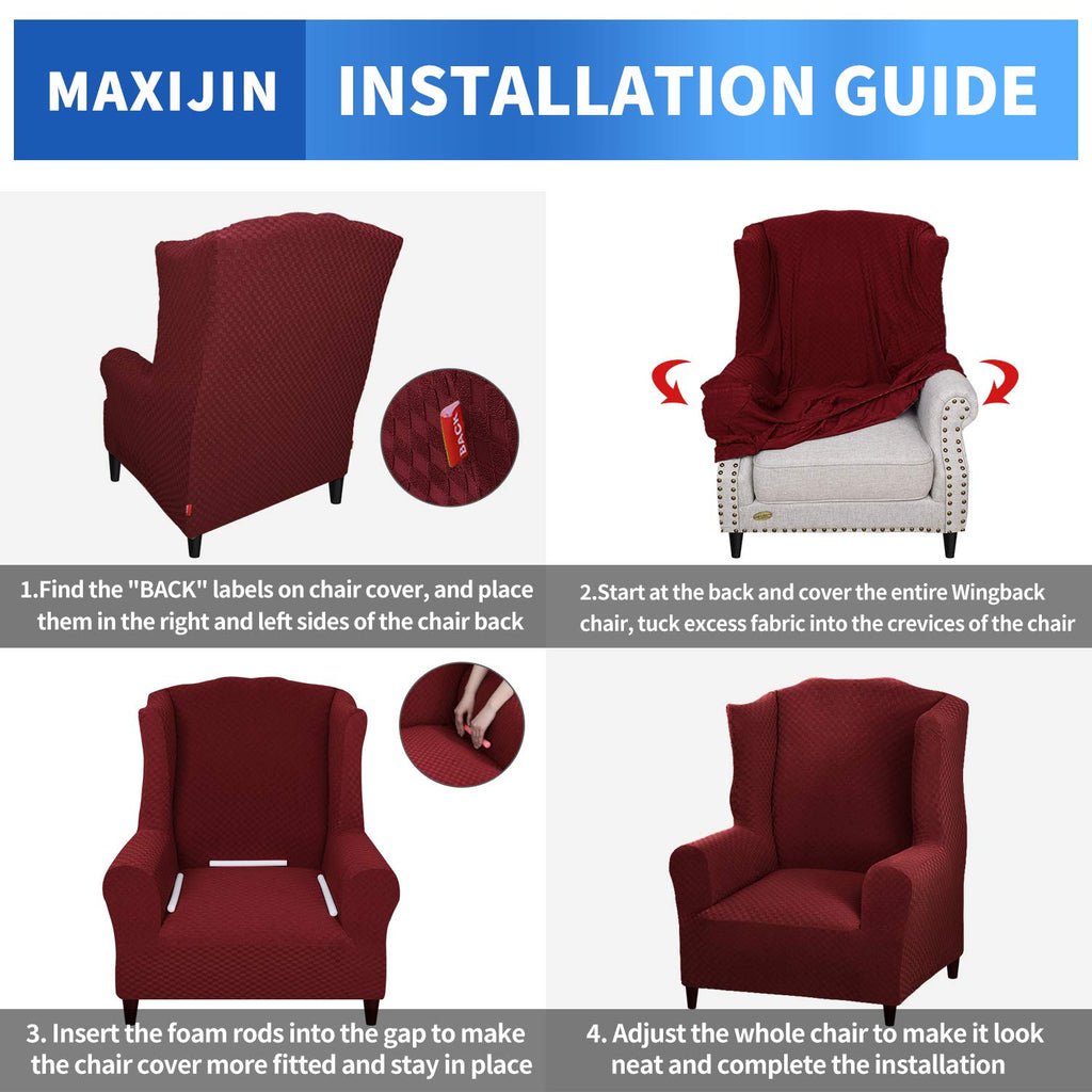 Wingback Chair Covers 1-Piece Stretch Wing Chair Covers Soft Thick Wingback Armchair Slipcover Non-Slip High Back