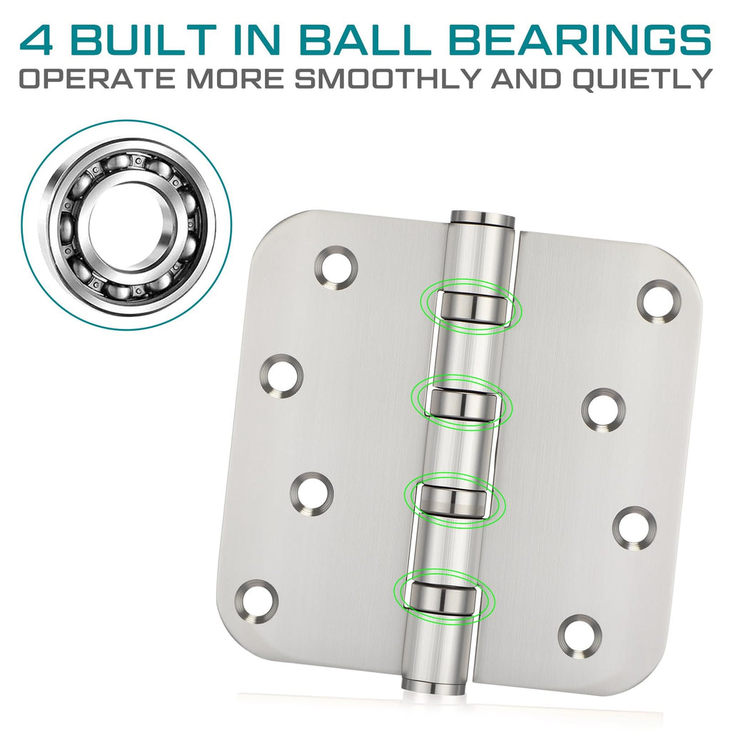 6 Pcs Silver 4'' Ball Bearing Door Hinges, 5/8'' Radius Corner