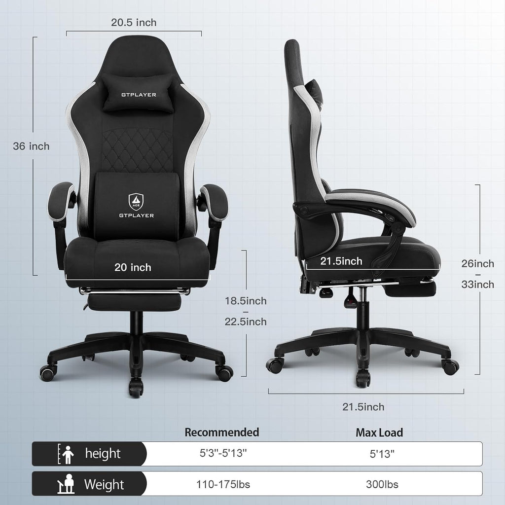 Gaming Chair, Computer Office Chair with Pocket Spring Cushion, Linkage Armrests and Footrest, High Back Ergonomic