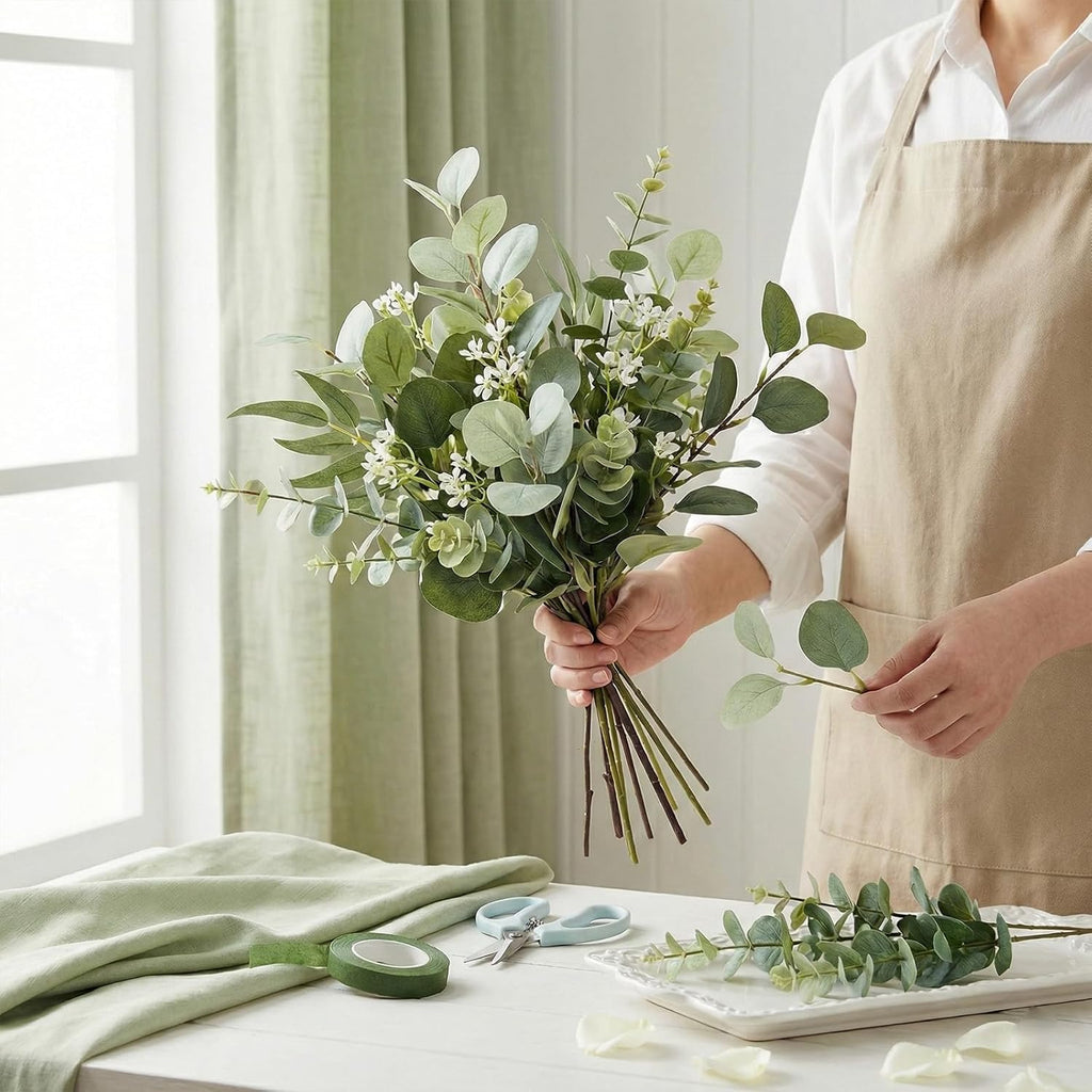 Artificial Mixed Eucalyptus Stems Bulk, 5 Kinds of Faux Greenery Eucalyptus Leaves Bulk for Vase Wedding DIY - Set of 130