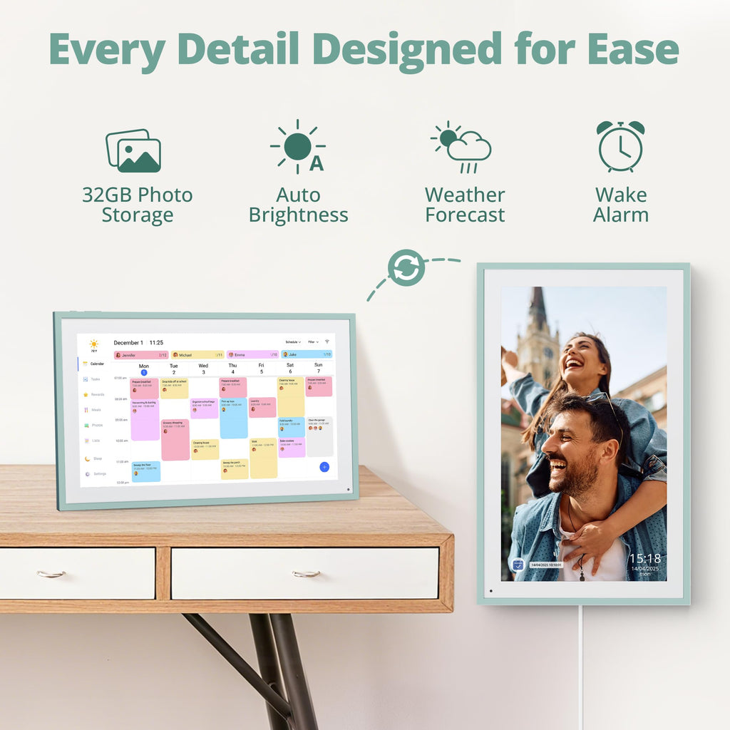15.6 inch Digital Calendar & Chore Chart - Interactive Touchscreen Smart Family Planner, Digital Picture Frame for