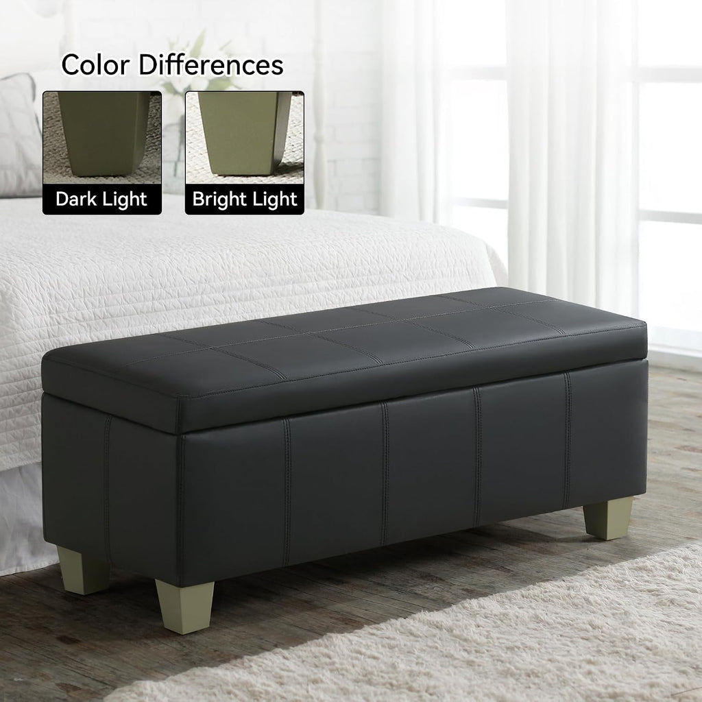 51" Faux Leather Storage Ottoman, Stitch Tufted Rectangle Upholstered End of Bed Storage Bench, Entryway Large Couch