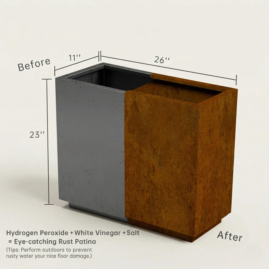 Corten Steel Planters Outdoor, Large Metal Rectangular Planter Box