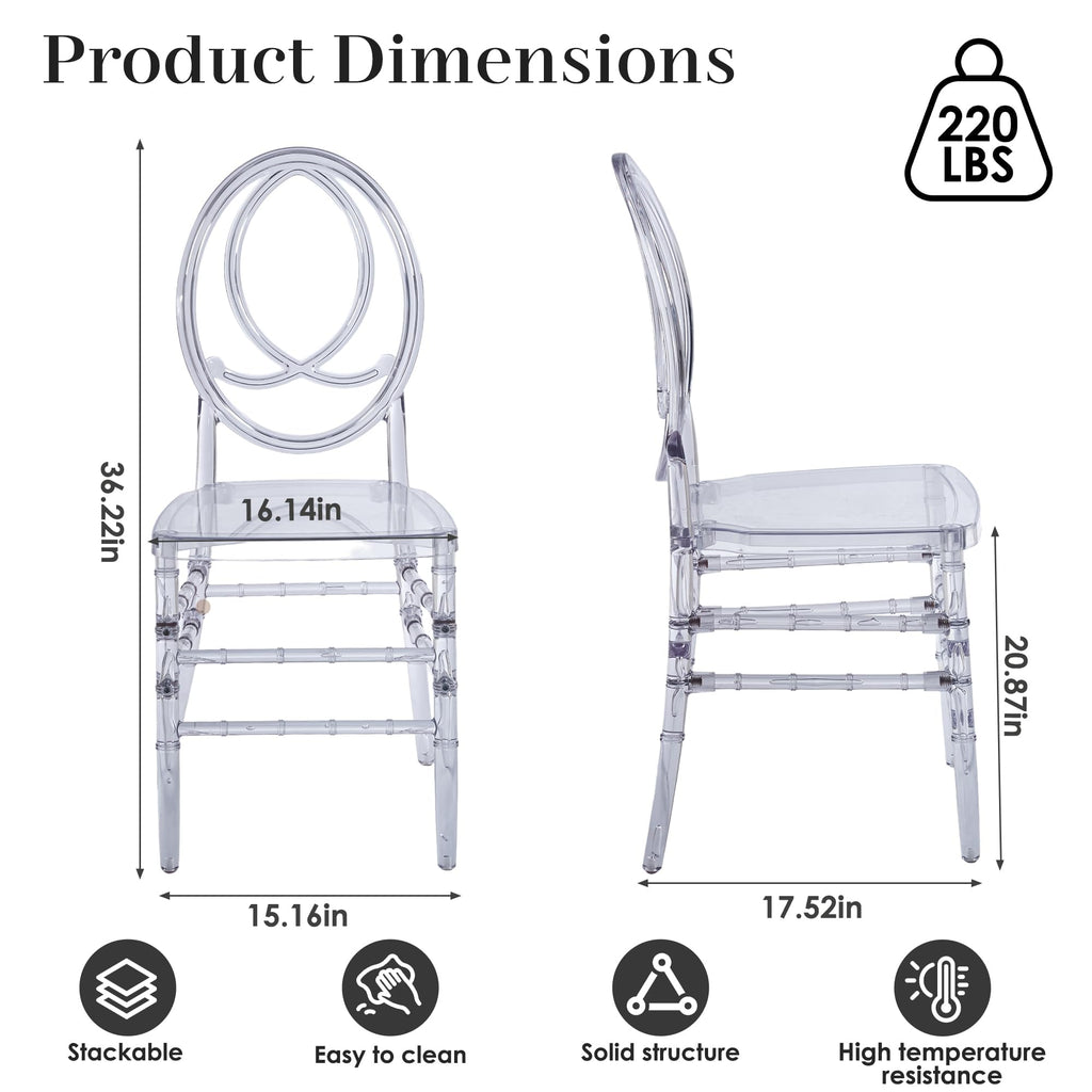 Clear Acrylic Ballroom Chairs, Modern Dining Chairs Set of 12, Accent Event Ghost Chairs for Wedding Party Event