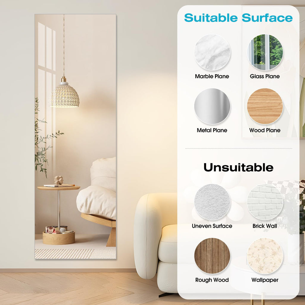 Full Length Mirror,47.25x15.75 Inch Acrylic Shatterproof Soft Mirrors, Non-Glass Wall-Mounted Fitness Mirror