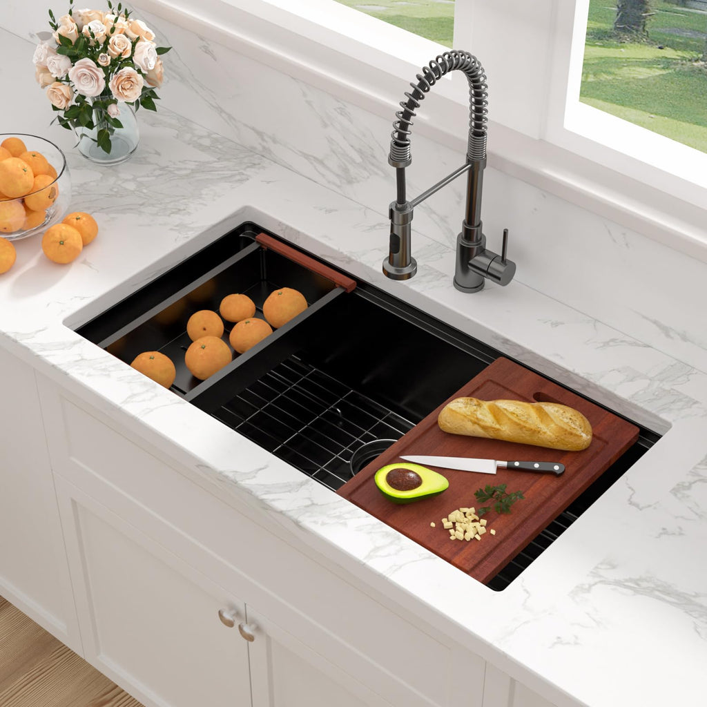 36 Matte Black Undermount Kitchen Sink 36x19 Inch Workstation Sinks