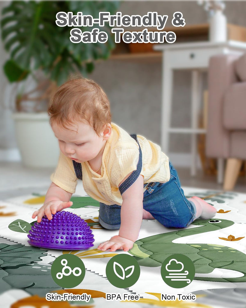 Premium Foam Baby Play Mat 50x50 - Removable & Machine Washable Cover, Extra Thick Padding Playpen Mat, Non-Slip