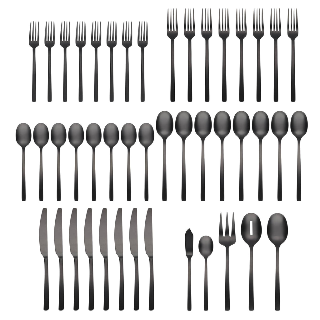 Beacon Black Satin 45-Piece Silverware Set for 8, Flatware