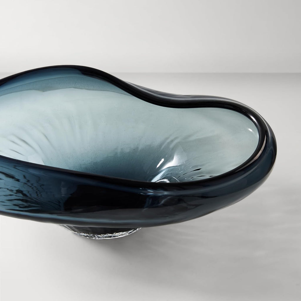 Inspired Handblown Glass Calla Decorative Bowl, Blue