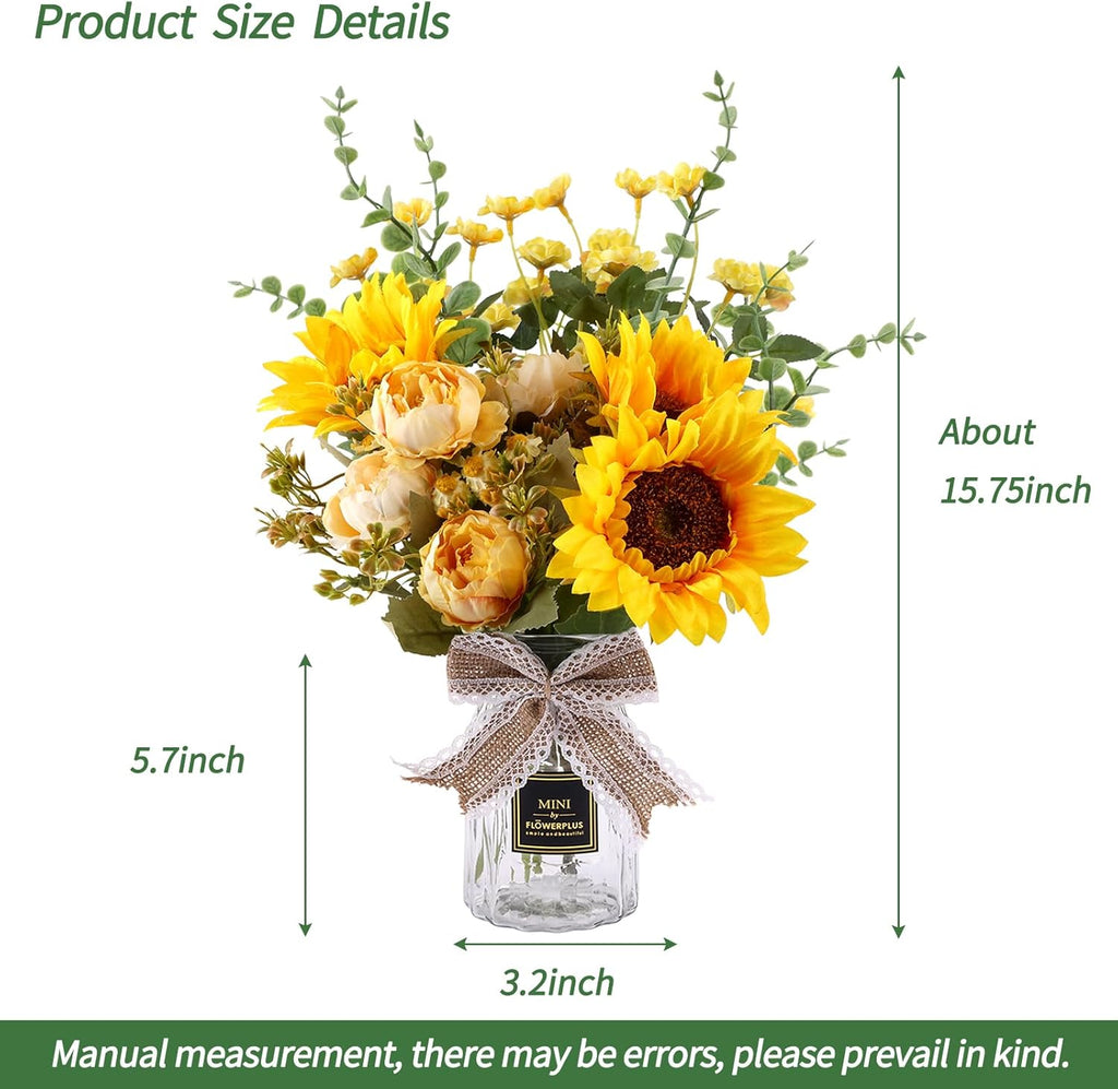 Fake Flowers in Vase, Artificial Flowers with Vase Faux Silk Floral Arrangement Table Centerpieces Decor Dining