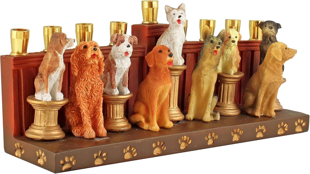 Hanukka Dogs & Puppies Themed Quality Earthenware Candle Holder Menorahs for Kids Adults Functional Collectible 3D