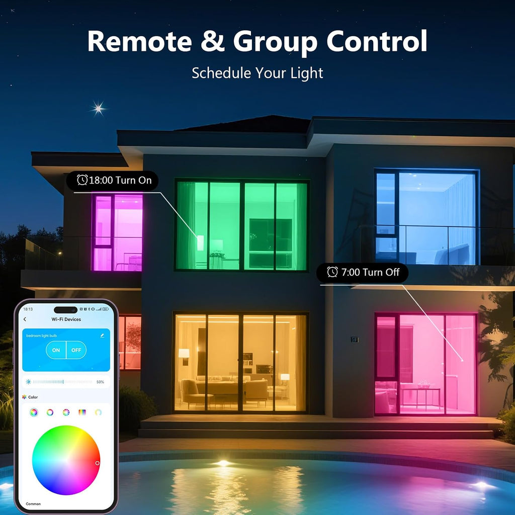 Smart Light Bulbs, A19 E26 Color Changing Bulbs, Works with Alexa