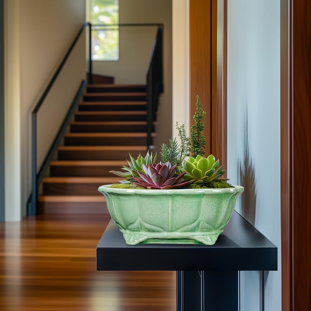 Bonsai Tree Pot - 13.2 Inch Large Ceramic Succulent Planter for Indoor Outdoor, Oval Plant Pot with Drainage Hole