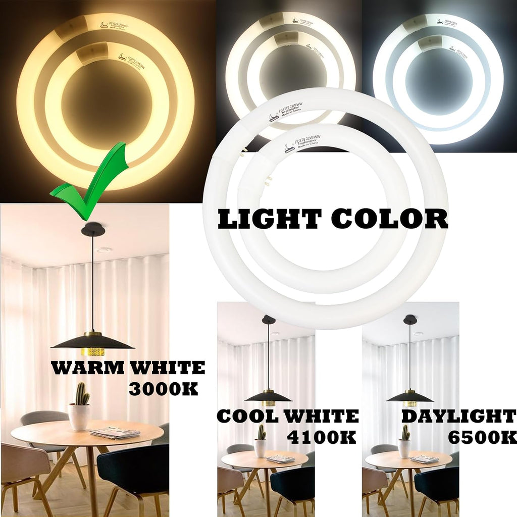 22W and FC12T9/KB 32W Warm White Set, Round Fluorescent 8 inch T9 22 Watts & Circular Light Bulbs 12 inch 32
