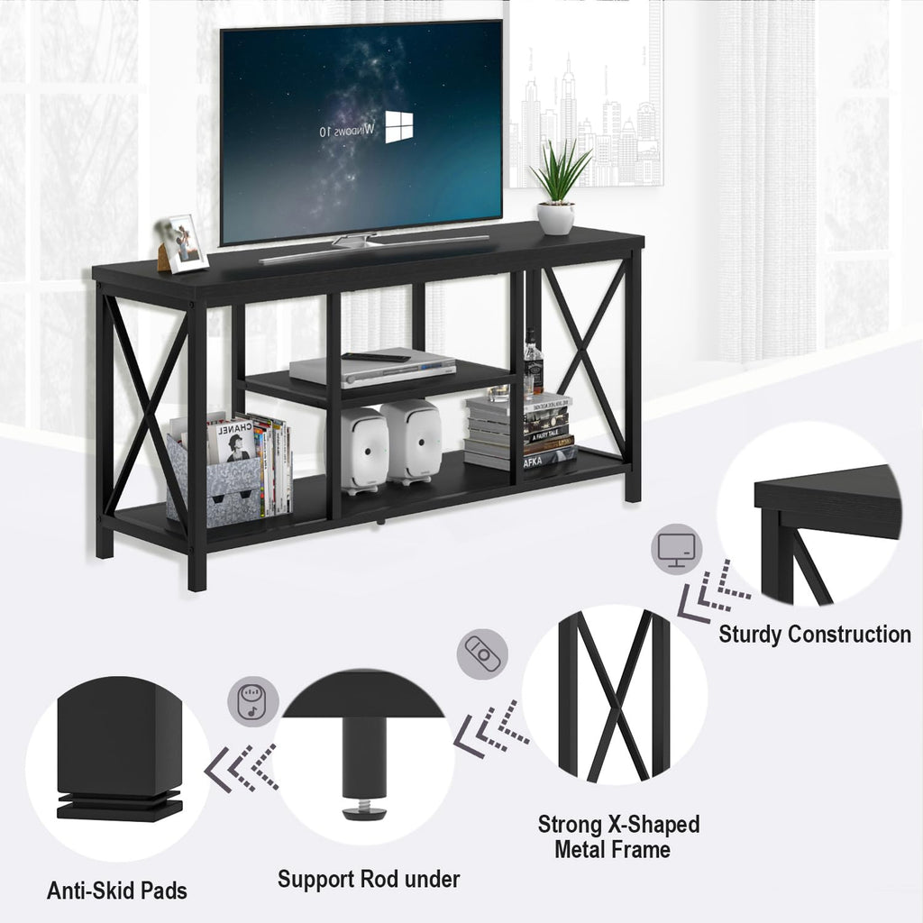 Modern Entertainment Center for TVs up to 55 Inch, Wood TV Stands with Storage Shelves, Industrial Media TV Console