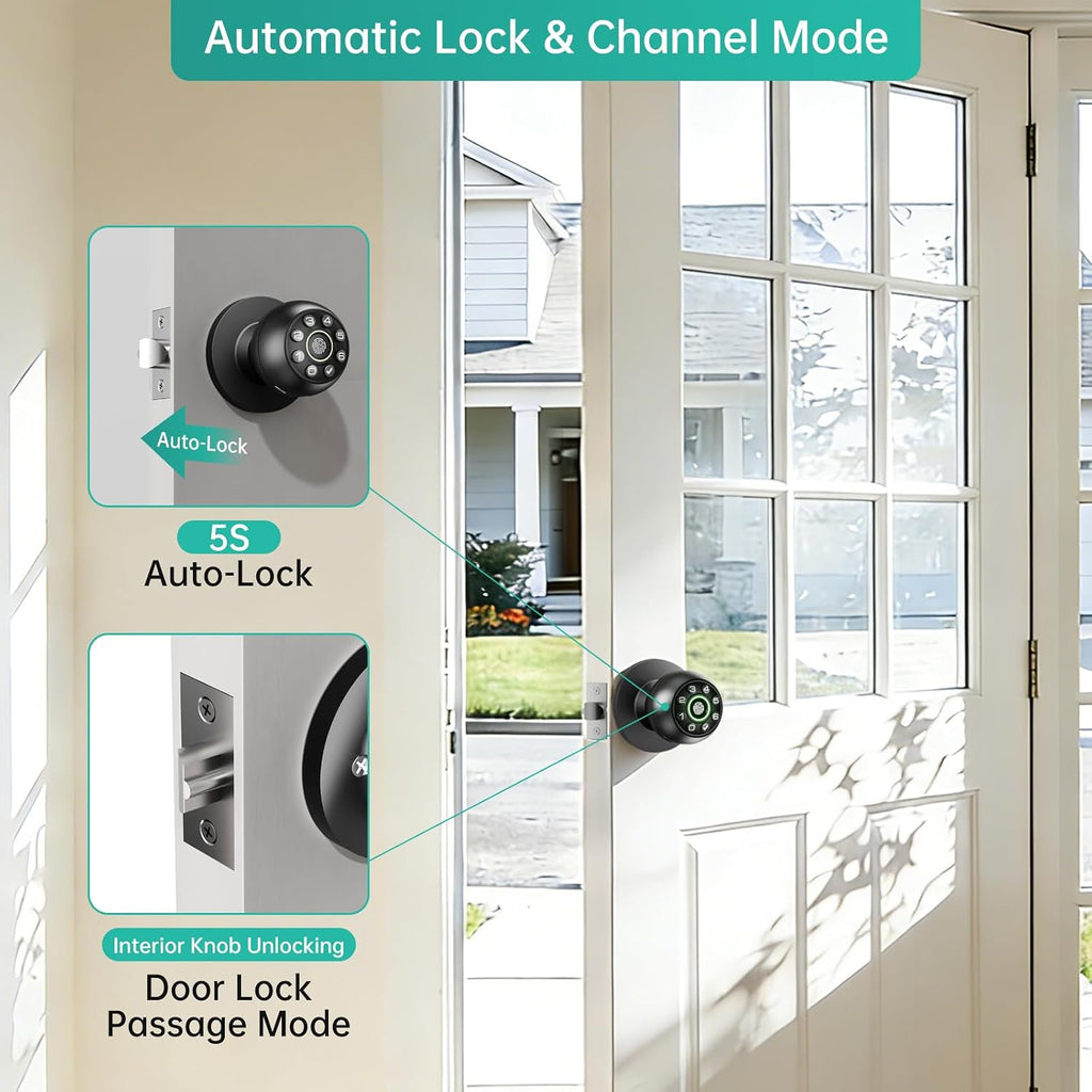 Fingerprint Door Lock Biometric Keypad Smart Door Knob | Bedroom Passcode Handle, Home Office