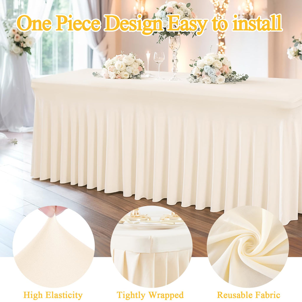2 Packs Ivory Spandex Table Clothes for 6 Foot Rectangle Table, Spandex Table Covers 6FT Stretch Table Skirts