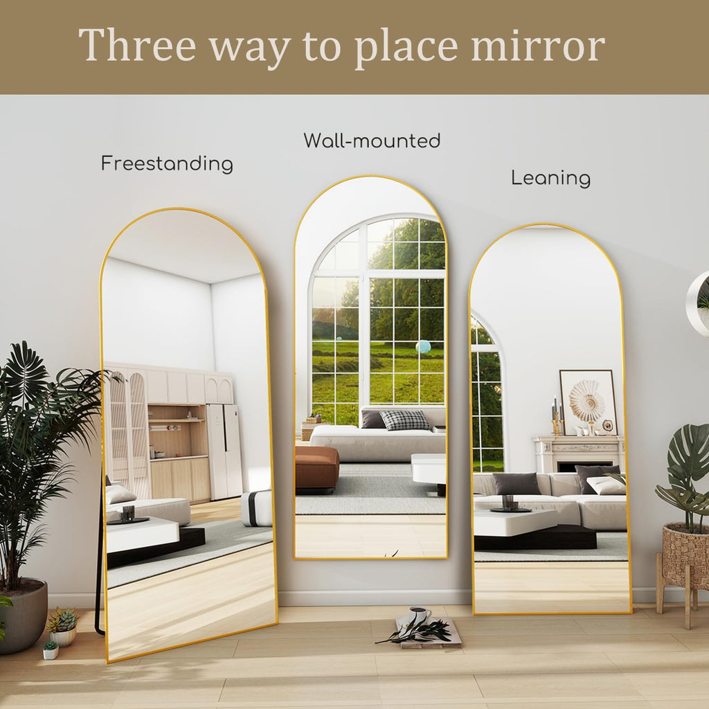 76"x34" Full Length Mirror, Oversized Arched Floor Mirror, Gold