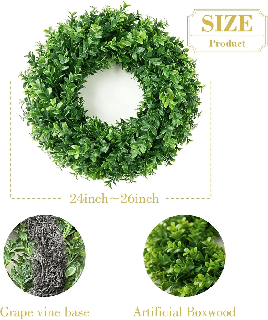 26'' Large Artificial Boxwood Wreath for Front Door Home Décor - Set of 2