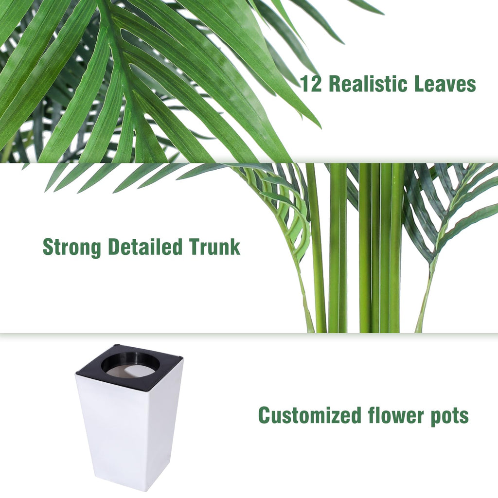 Artificial Palm Tree with White Tall Planter, 5ft Tall Potted Artificial Silk Palm Tree Plant, Fake Tropical Plant