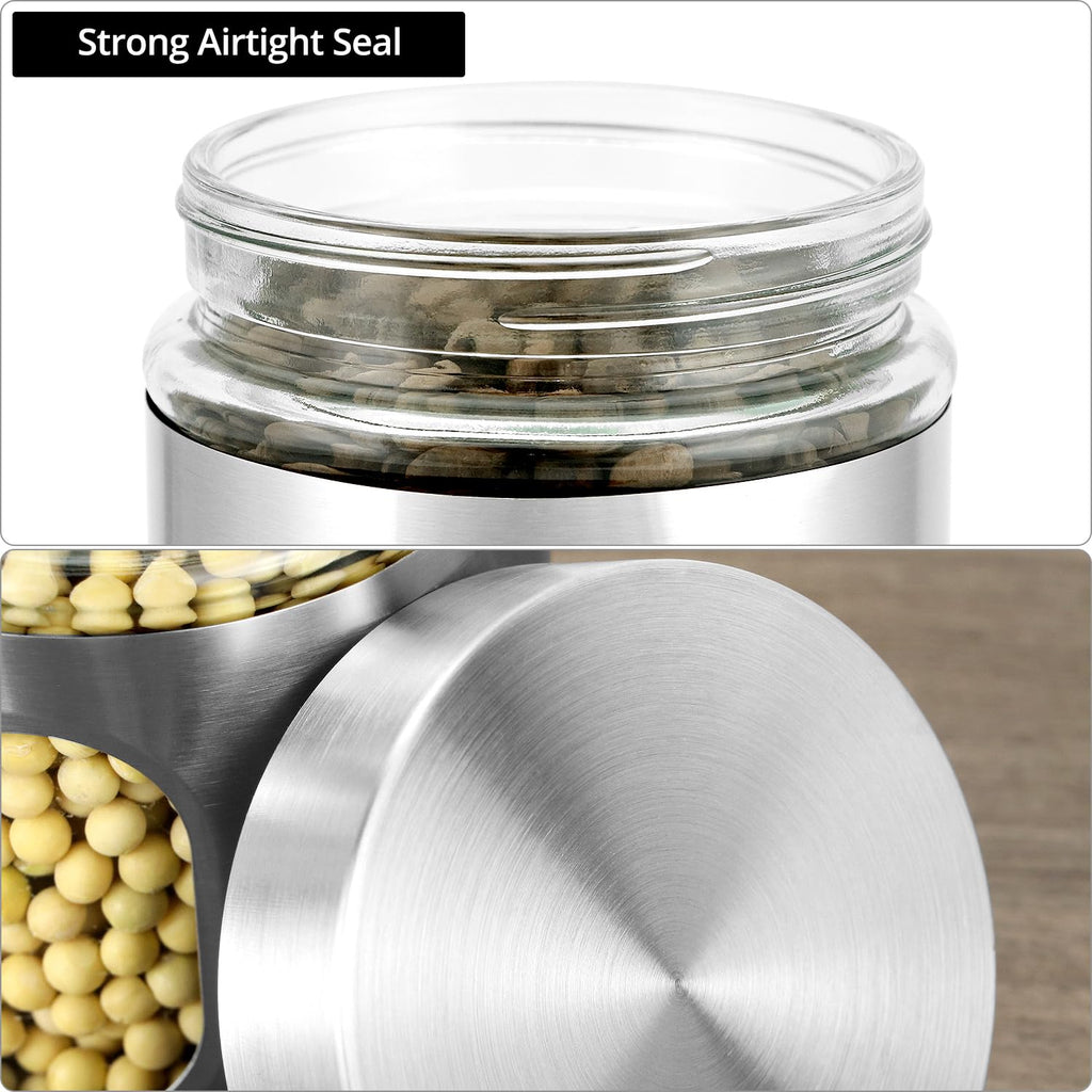 6 Pack 20 oz Stainless Steel Glass Kitchen Canisters Set, Airtight Food Storage Containers with Window, for Flour