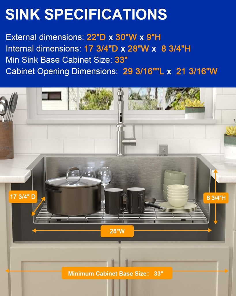30 Inch Drop Sink Workstation 16 Gauge 304 Stainless Steel Single Bowl Top Mount Sinks, Round Corner 30"x22"x9"