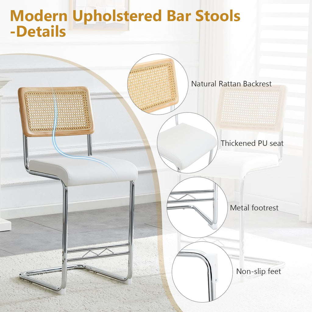 Modern Barstools Set (Rattan White, Set of 2)