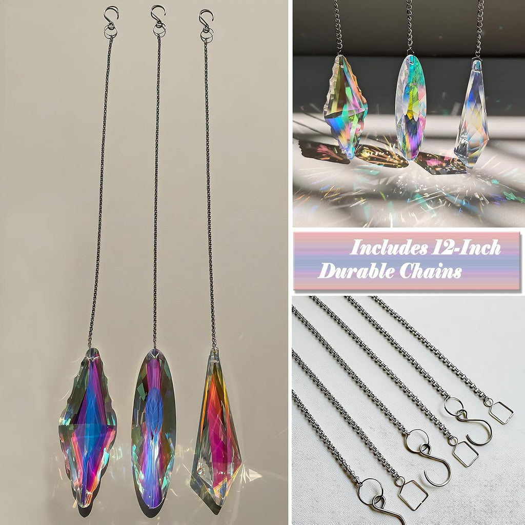 5" Large Crystal Sun Catcher 3PCS - Hanging Prism Rainbow Maker Windows - K9 Crystal Prism Suncatcher Set for Indoor