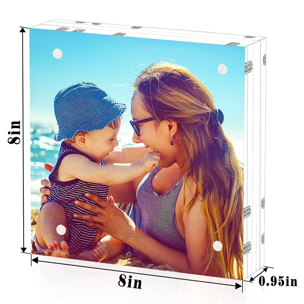 5 Pack 8x8 Acrylic Picture Frames, 24mm Thicker Square Frameless Clear Frame Double Sided Magnetic Frame, Free